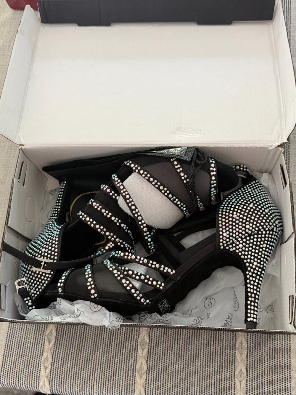 Black Crystal-Strap Stiletto dance shoes
